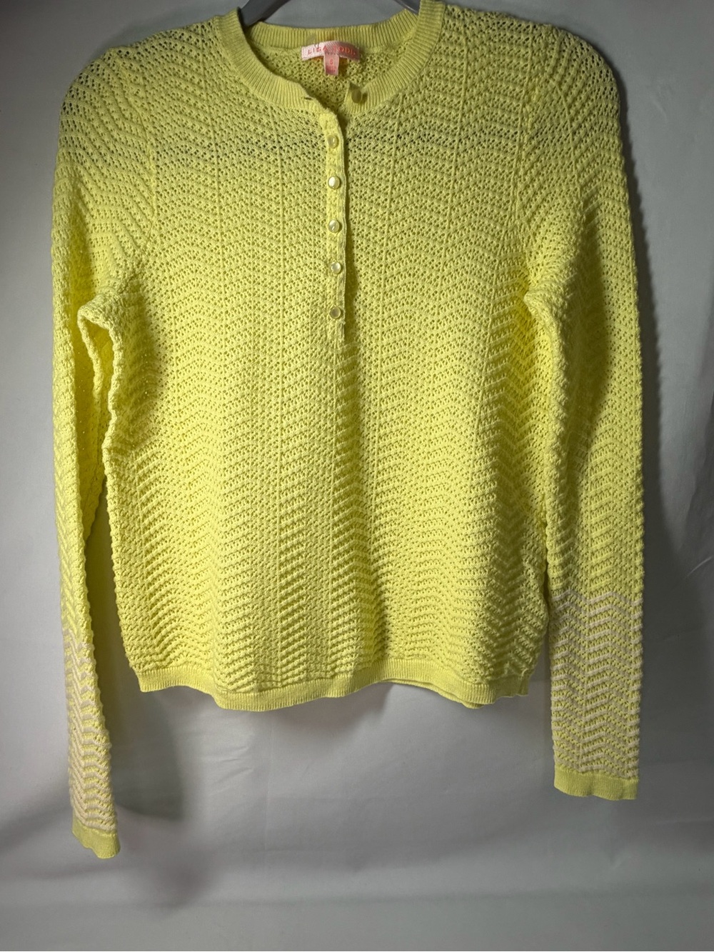 Lisa Todd Yellow Pointelle Cotton Cashmere Henley Sweater S
